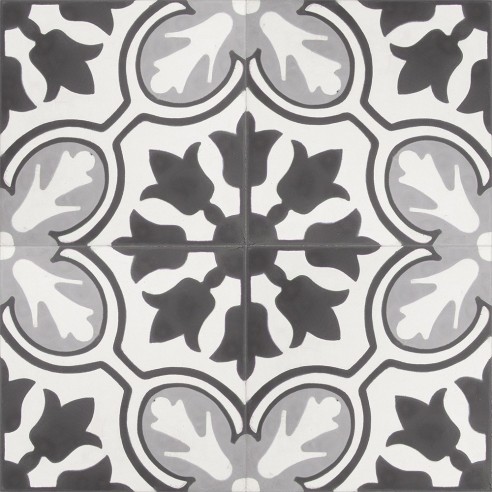 Marokańskie płytki cementowe 3680 czarno-szaro-białe