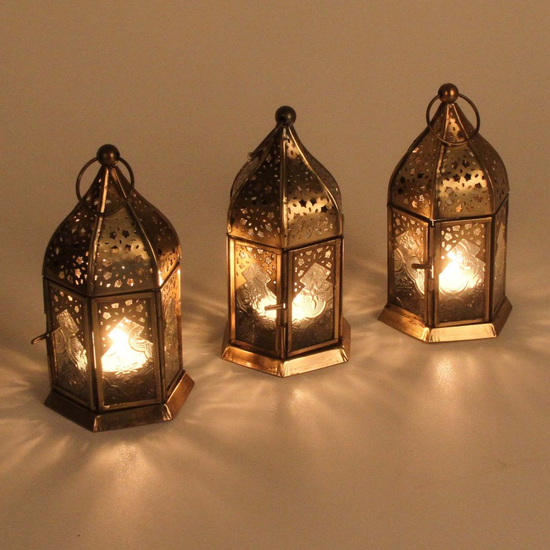 Lampiony orientalne szklane Nael białe - 3 szt.