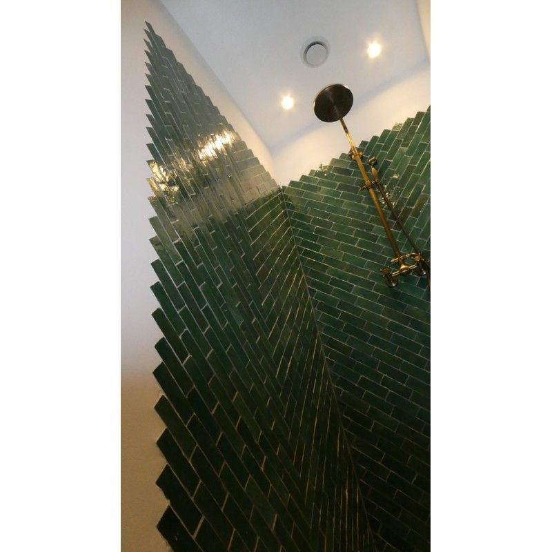 Zielone płytki marokańskie Bejmat Vert Foncee, łazienka