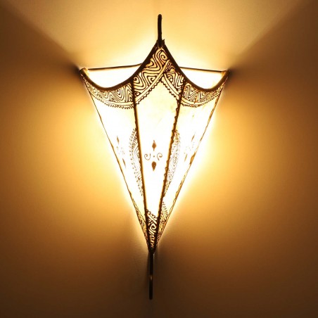 Marokańska skórzana lampa ścienna Mouna biała