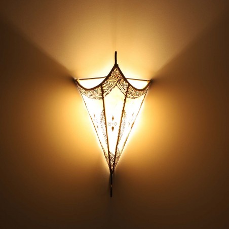 Marokańska skórzana lampa ścienna Mouna biała