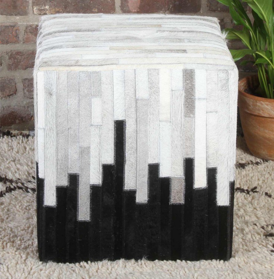 Patchworkowa skórzana pufa Sunil