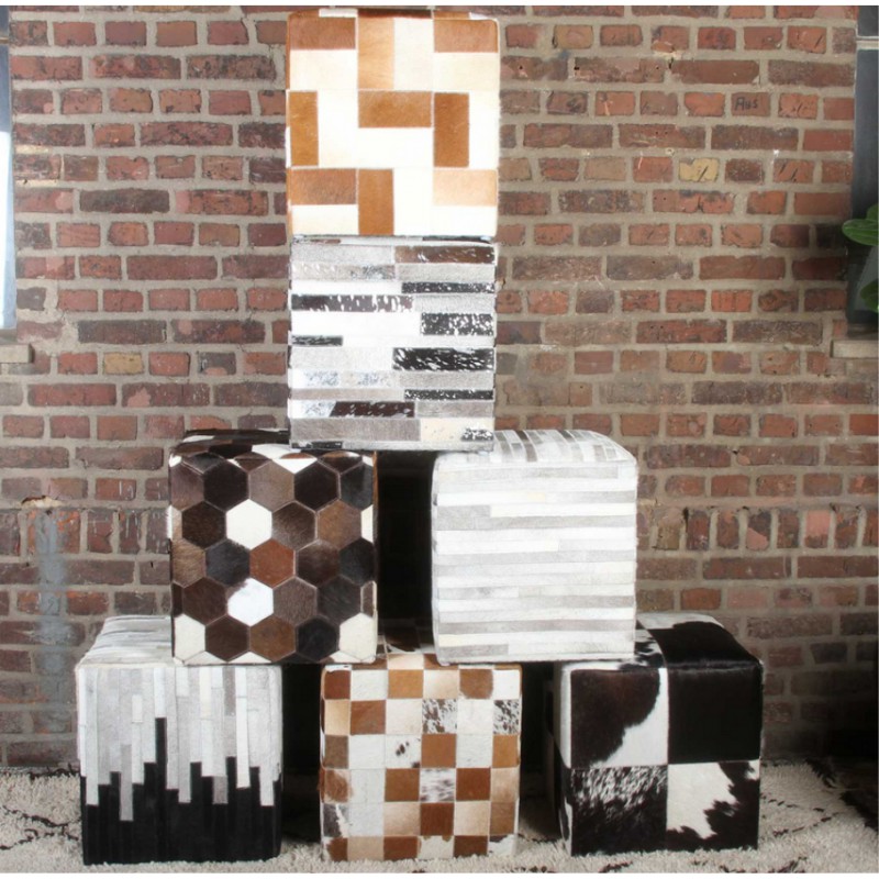 Patchworkowa skórzana pufa Sunil