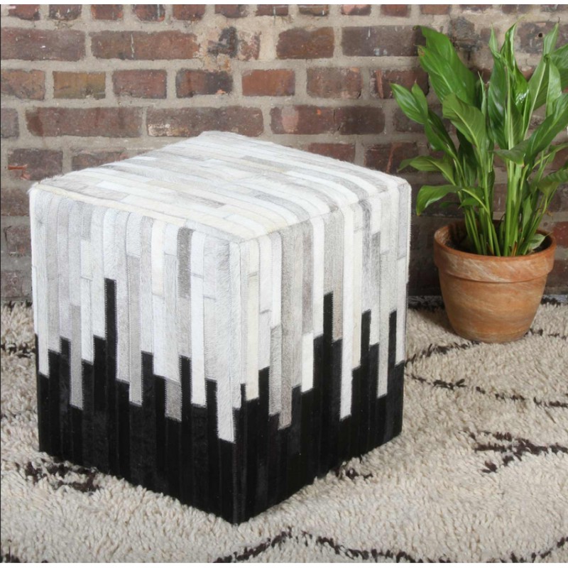 Patchworkowa skórzana pufa Sunil