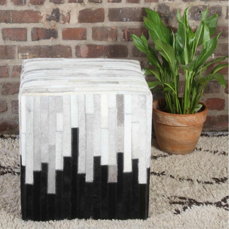 Patchworkowa skórzana pufa Sunil