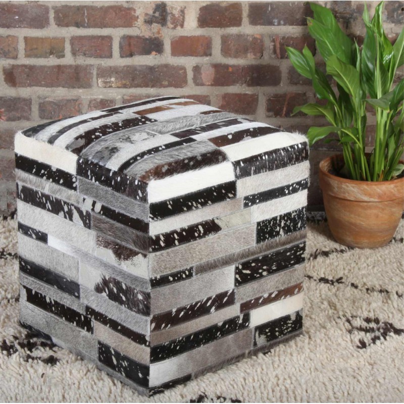 Patchworkowa skórzana pufa Rinara