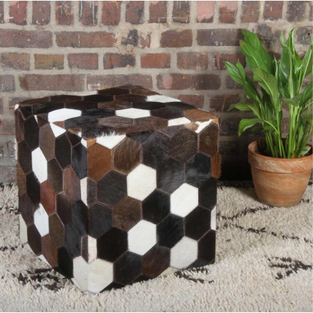 Patchworkowa skórzana pufa Vanita