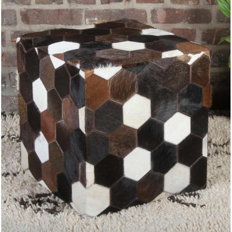 Patchworkowa skórzana pufa Vanita