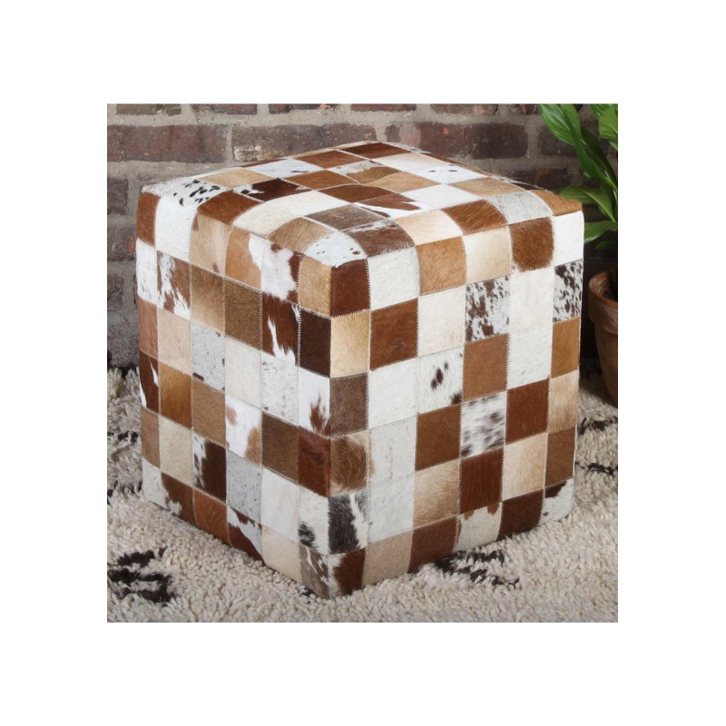 Patchworkowa skórzana pufa Jaspal