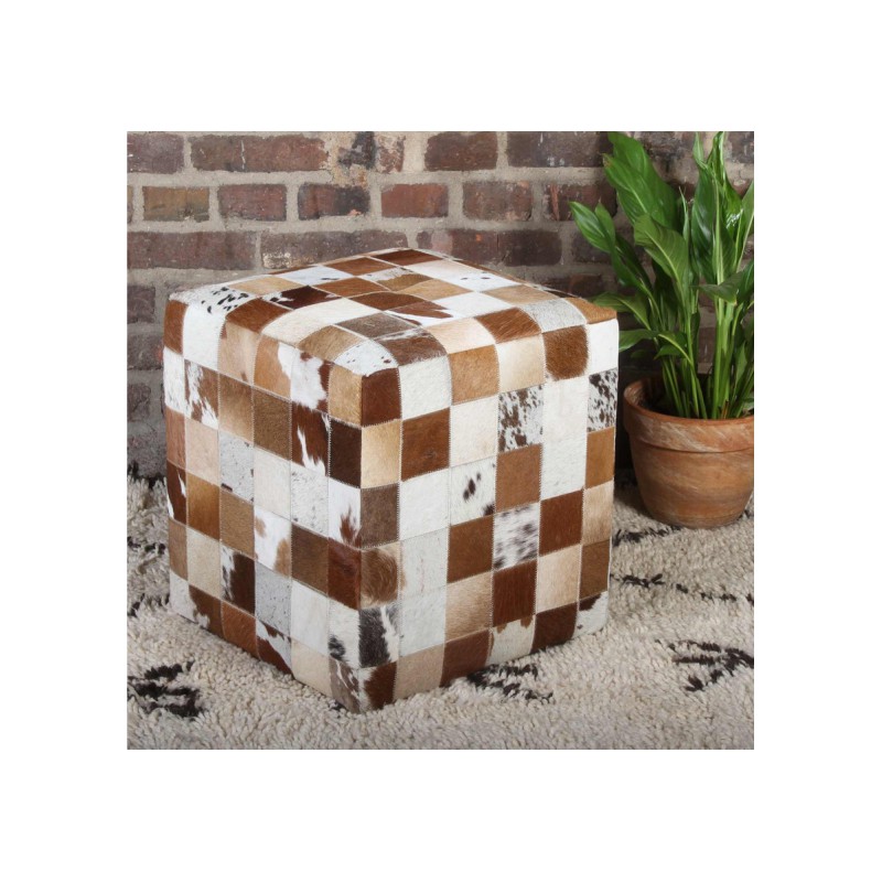 Patchworkowa skórzana pufa Jaspal