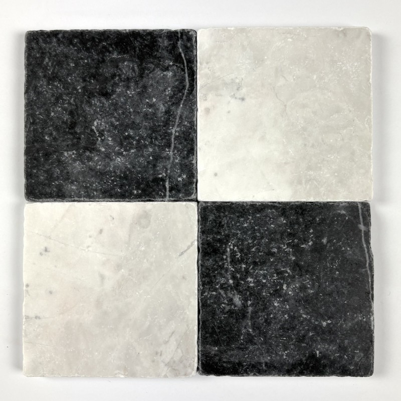 Czarna i Biała Płytka Marmurowa Tumbled 10x10