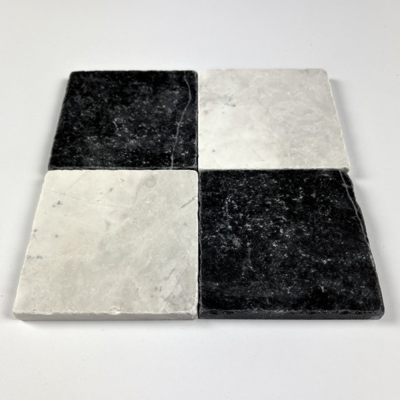 Czarna i Biała Płytka Marmurowa Tumbled 10x10