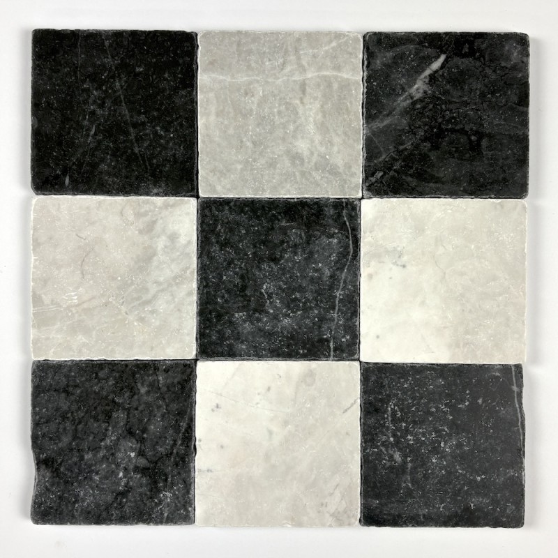 Czarna i Biała Płytka Marmurowa Tumbled 10x10