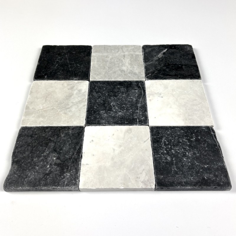 Czarna i Biała Płytka Marmurowa Tumbled 10x10