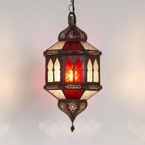 Lampa z Maroka TROMBIA BIBAN biało-czerwona