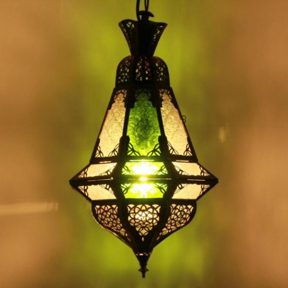 Lampa z Maroka HOUTA biało-zielona