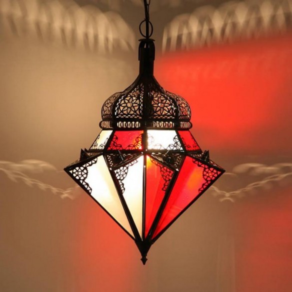 Lampa z Maroka JAWHARA biało-czerwona