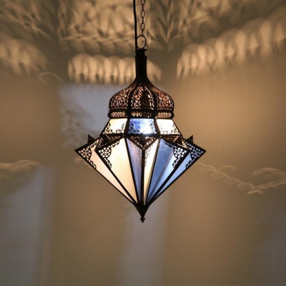 Lampa z Maroka JAWHARA biało-niebieska